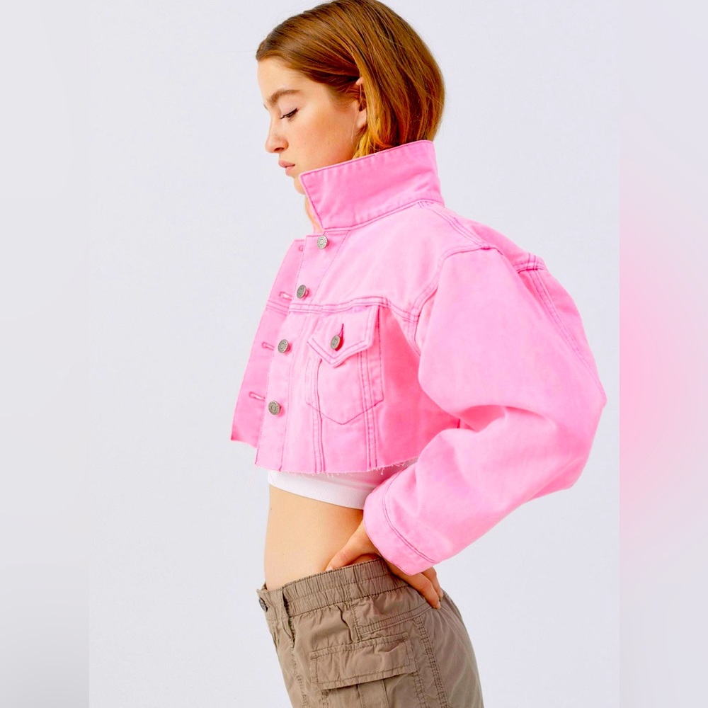Urban outfitters pink cropped denim jacket
